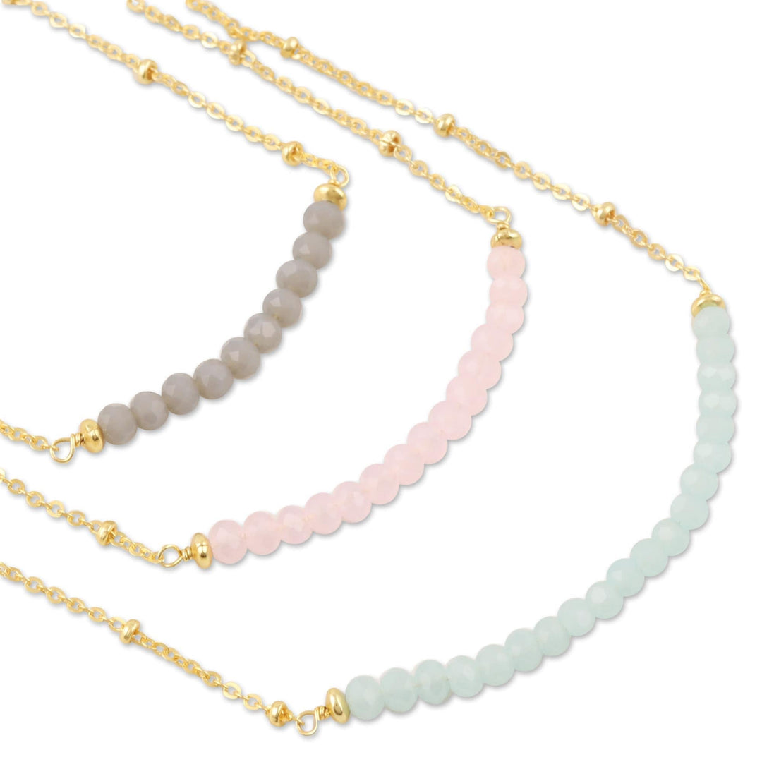 Gold-Plated Chalcedony and Rose Quartz Pendant Necklace - Color Vibration