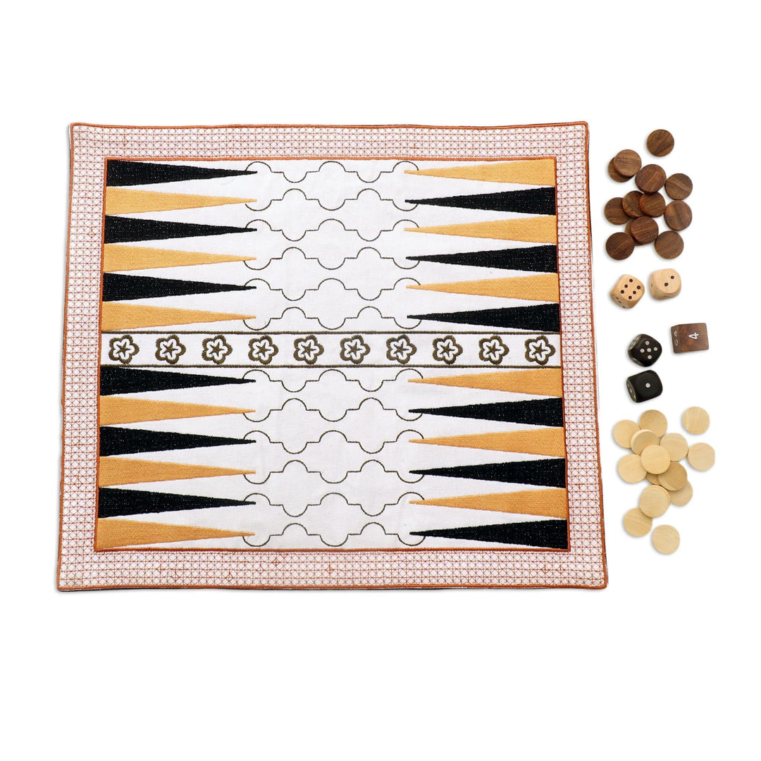 Embroidered Canvas Backgammon Set - Ganga Star in Olive