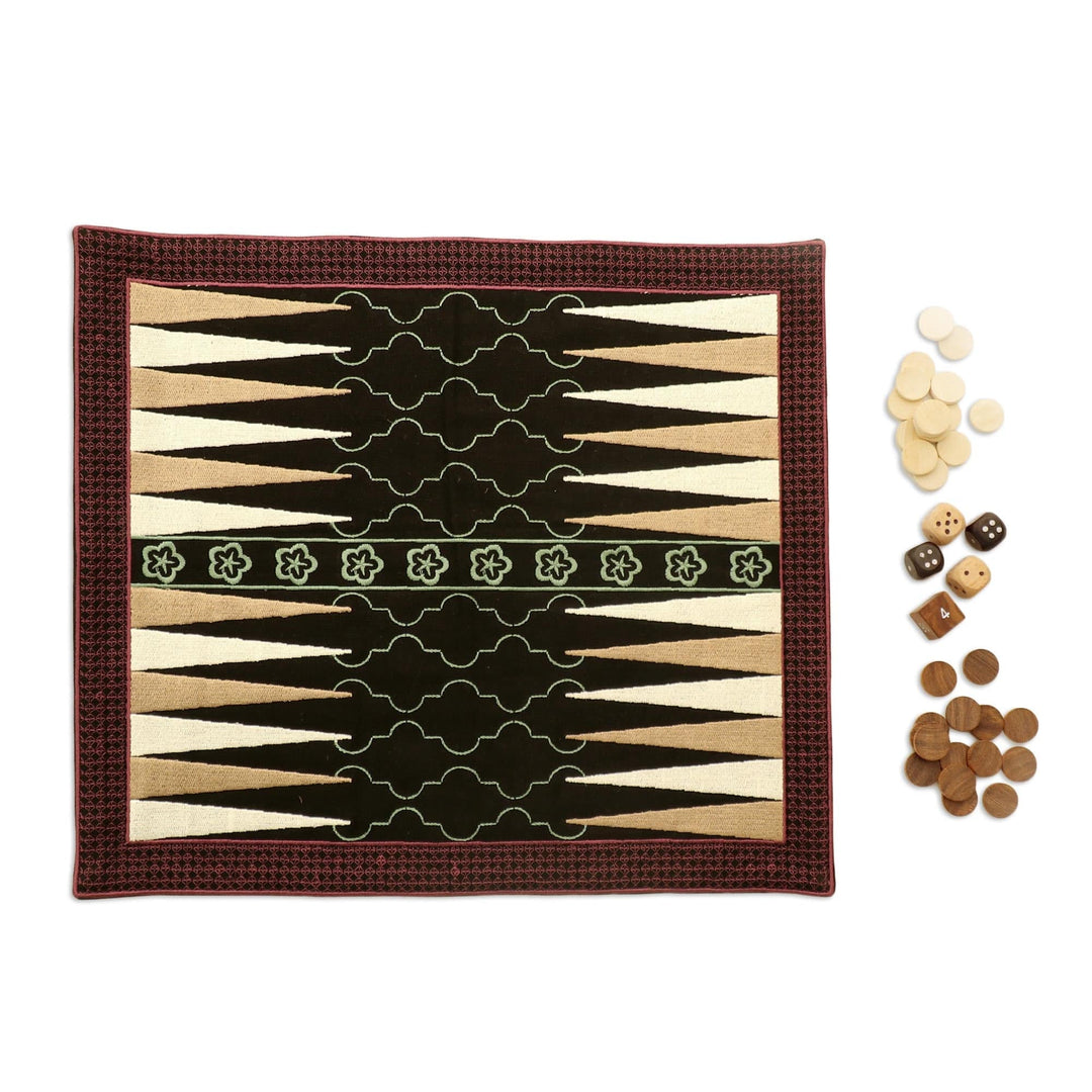 Multicolored Embroidered Backgammon Set - Ganga Star in Mint