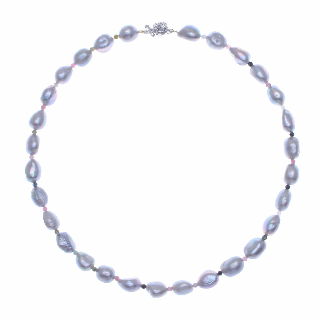 Cultured Freshwater Pearl and Tourmaline Beaded Necklace - Sea Journey in Rainbow