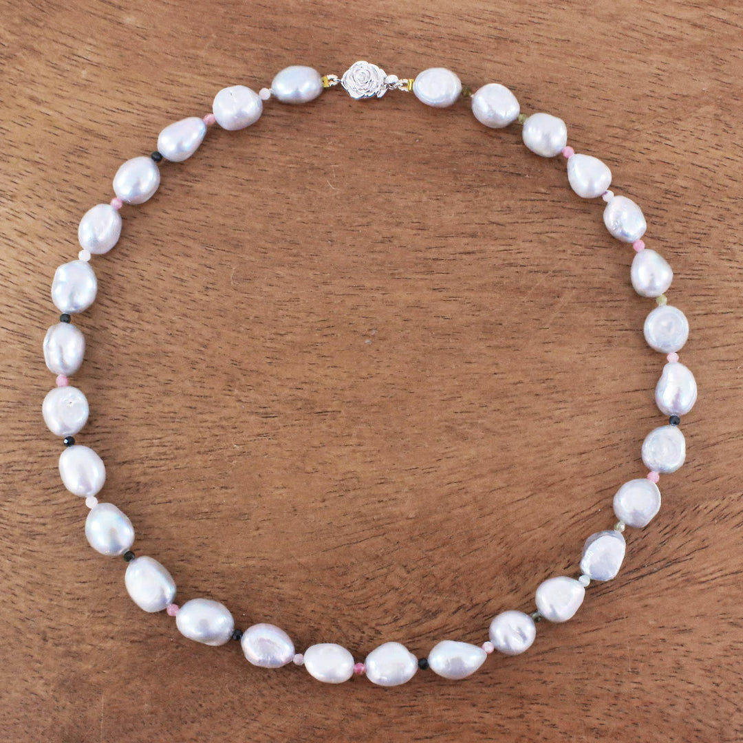 Cultured Freshwater Pearl and Tourmaline Beaded Necklace - Sea Journey in Rainbow