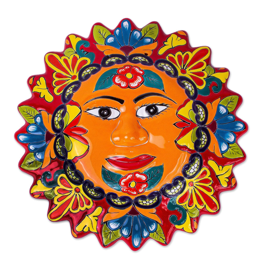 Colorful Floral Talavera Style Sun Wall Plaque from Mexico - Pure Sun