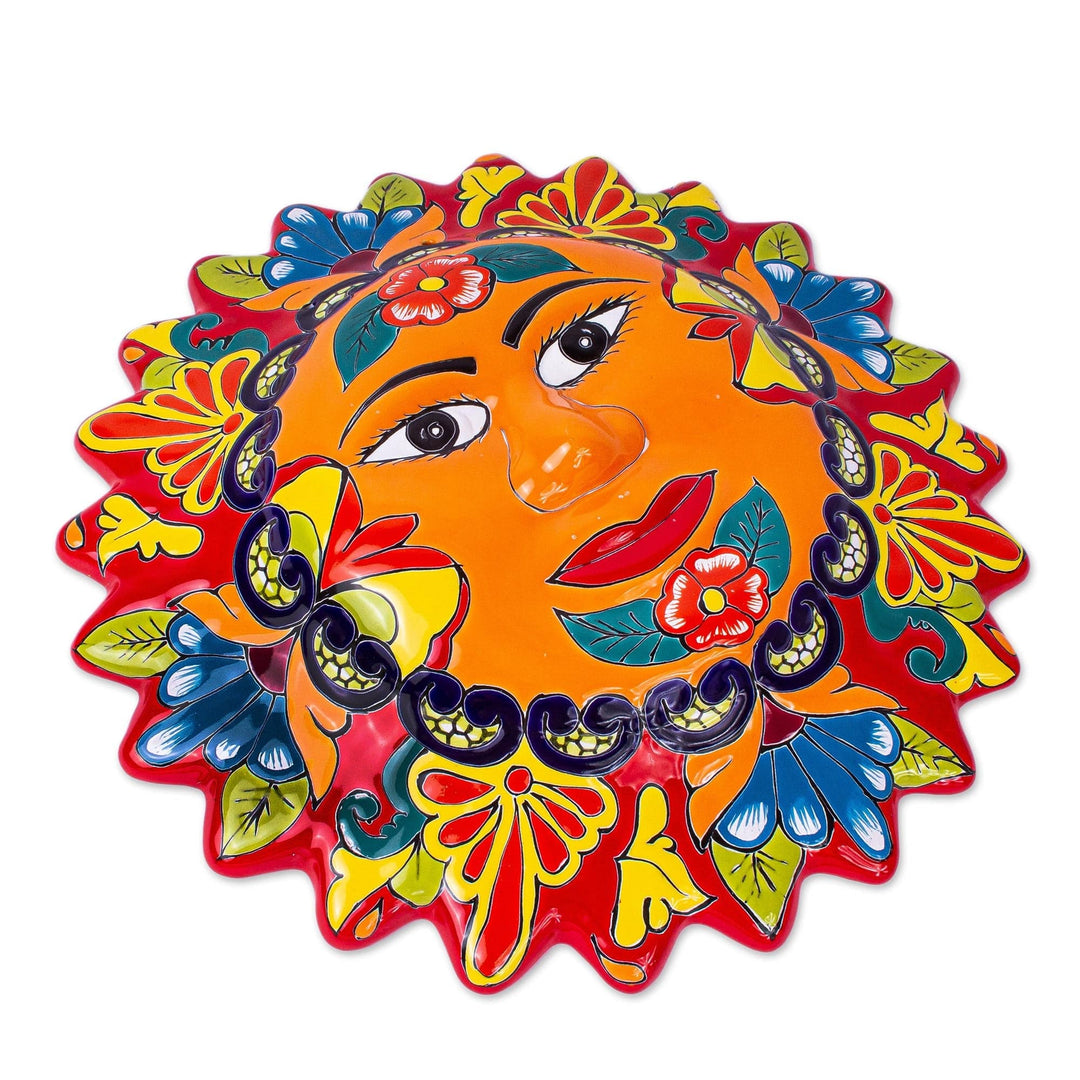 Colorful Floral Talavera Style Sun Wall Plaque from Mexico - Pure Sun