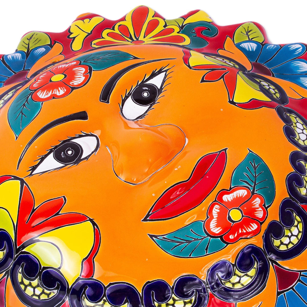Colorful Floral Talavera Style Sun Wall Plaque from Mexico - Pure Sun