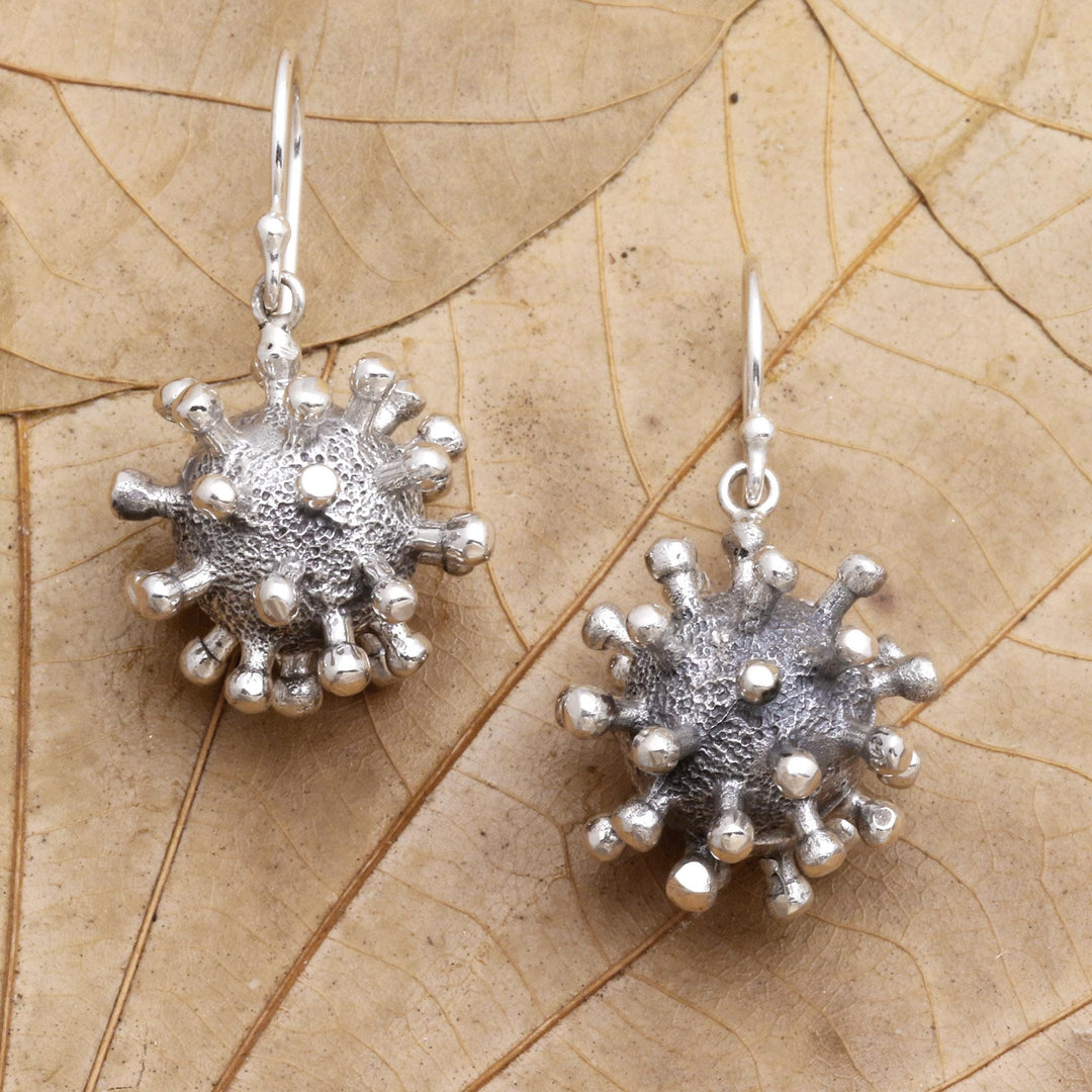 Sterling Silver Coronavirus Dangle Earrings - Invisible