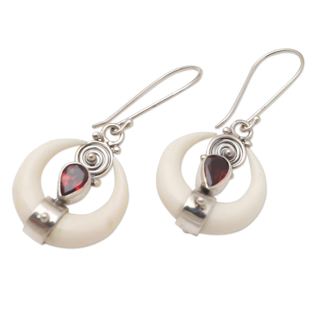 Handmade Garnet and Sterling Silver Dangle Earrings - Bright Crescent