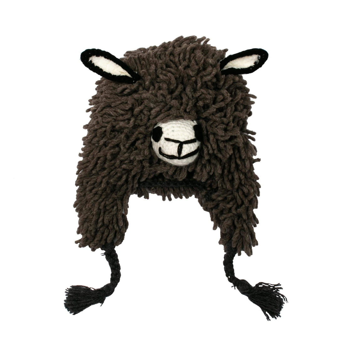 Furry Dark Grey Llama Wool Blend Beanie Hat from Peru - Grey Llama