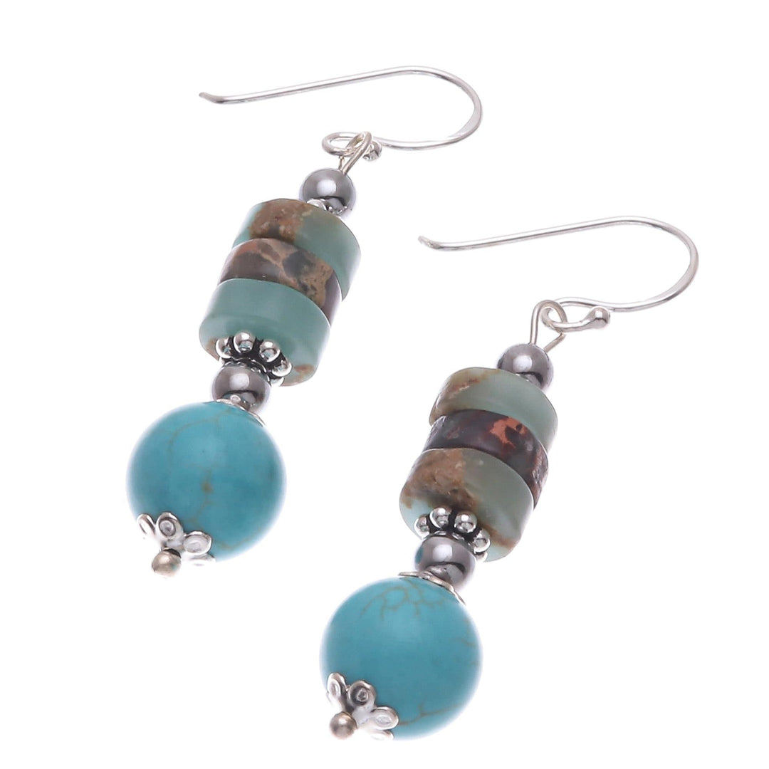 Hand Made Hematite and Jasper Dangle Earrings - Open Skies