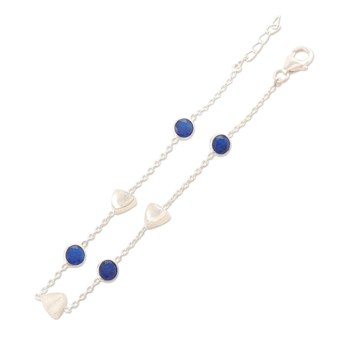 Sterling Silver and Blue Onyx Station Bracelet - Blue Shine