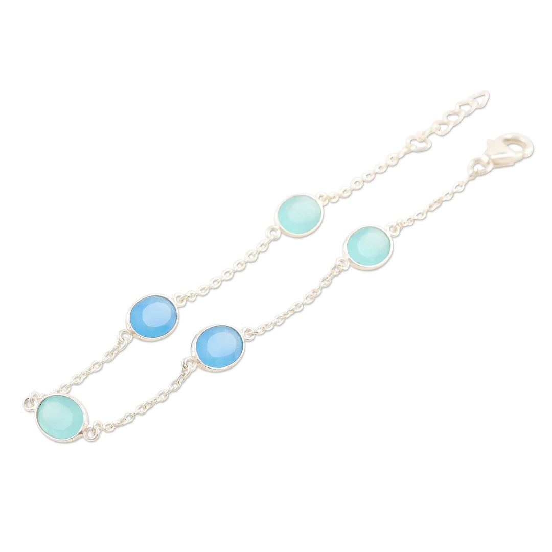 Sterling Silver and Blue Chalcedony Station Bracelet - Aqua Balance