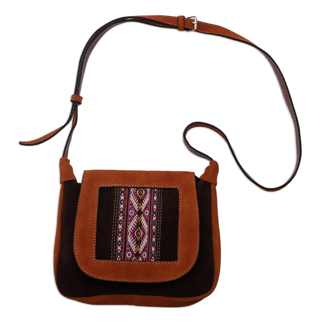 Artisan Crafted Suede Shoulder Bag - Cusco Diamonds