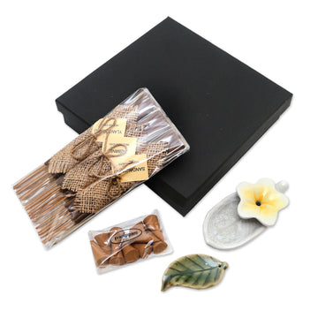 Floral-Themed Ceramic Incense Set - Balinese Aroma