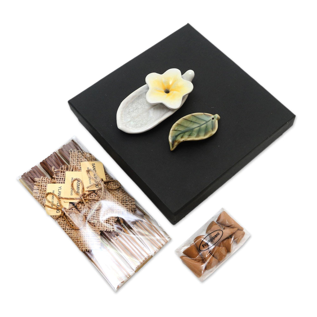 Floral-Themed Ceramic Incense Set - Balinese Aroma