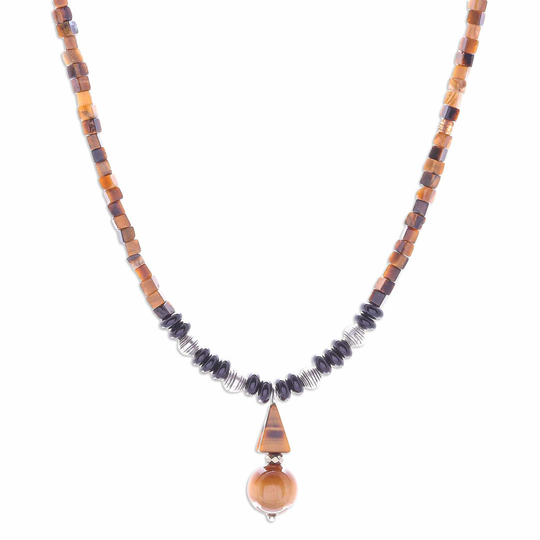 Handmade Tiger's Eye and Onyx Pendant Necklace - Basking Beauty
