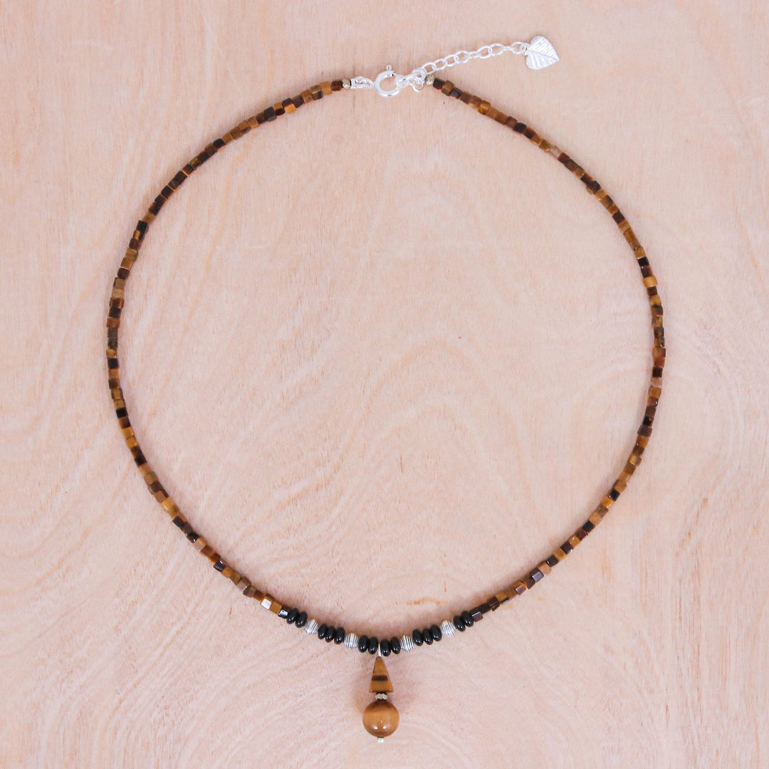 Handmade Tiger's Eye and Onyx Pendant Necklace - Basking Beauty
