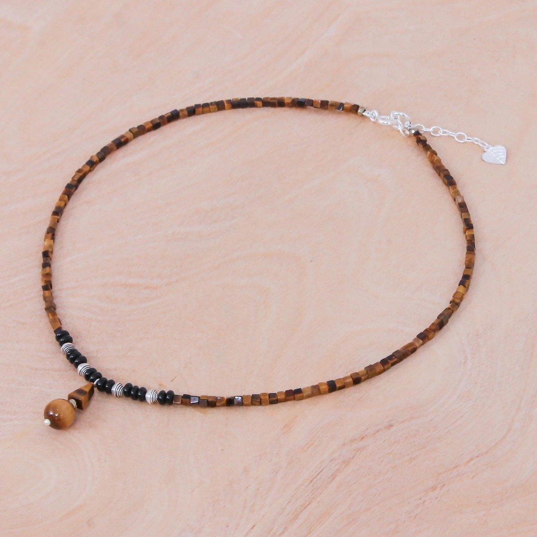Handmade Tiger's Eye and Onyx Pendant Necklace - Basking Beauty