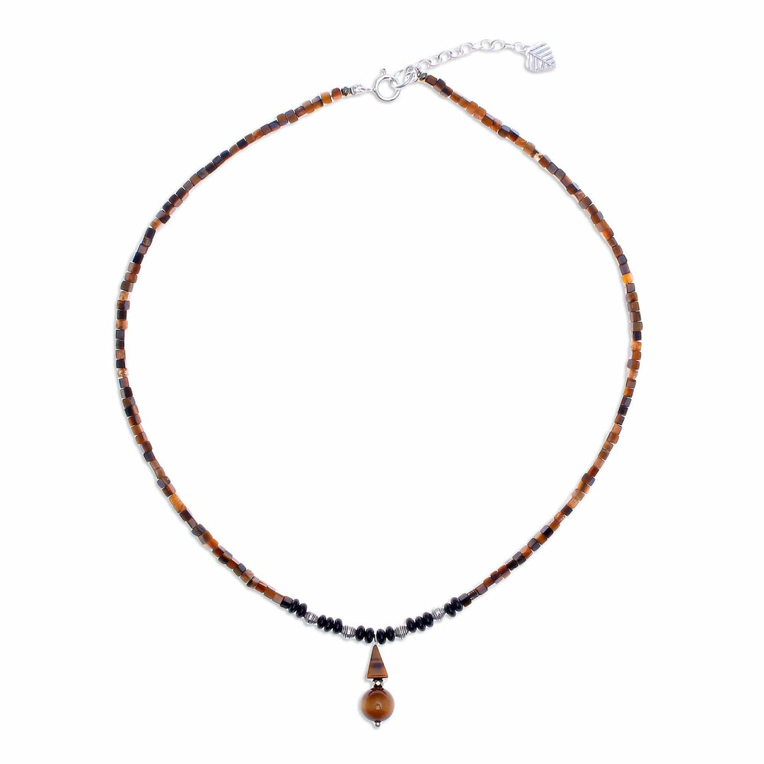 Handmade Tiger's Eye and Onyx Pendant Necklace - Basking Beauty