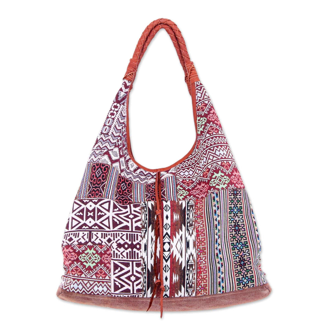 Geometric Patterned Cotton Blend Hobo Handbag - Geometric Party