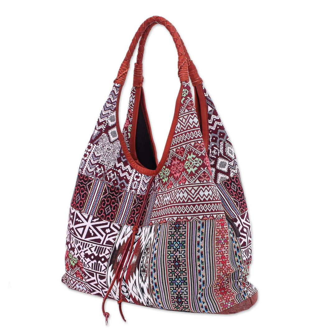 Geometric Patterned Cotton Blend Hobo Handbag - Geometric Party