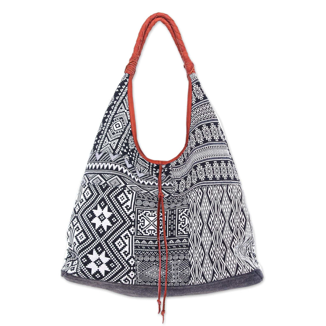 Woven Cotton Blend Hobo Handbag - Geometric Classic