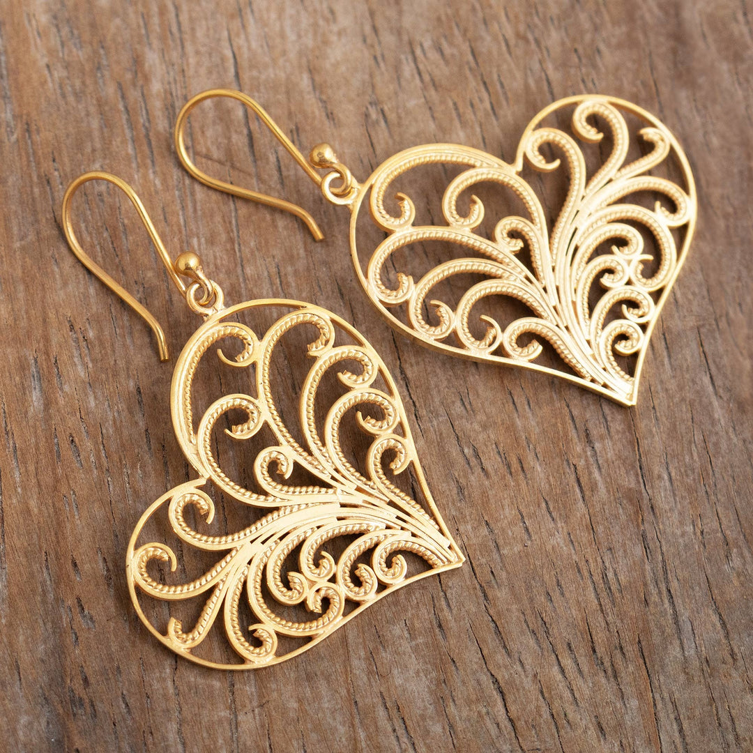 Heart-Shaped Gold-Plated Earrings - Flourishing Heart