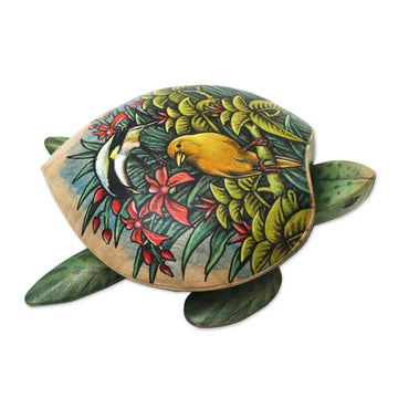 Hand-Painted Crocodile Wood Turtle Jewelry Box - Forest Turtle