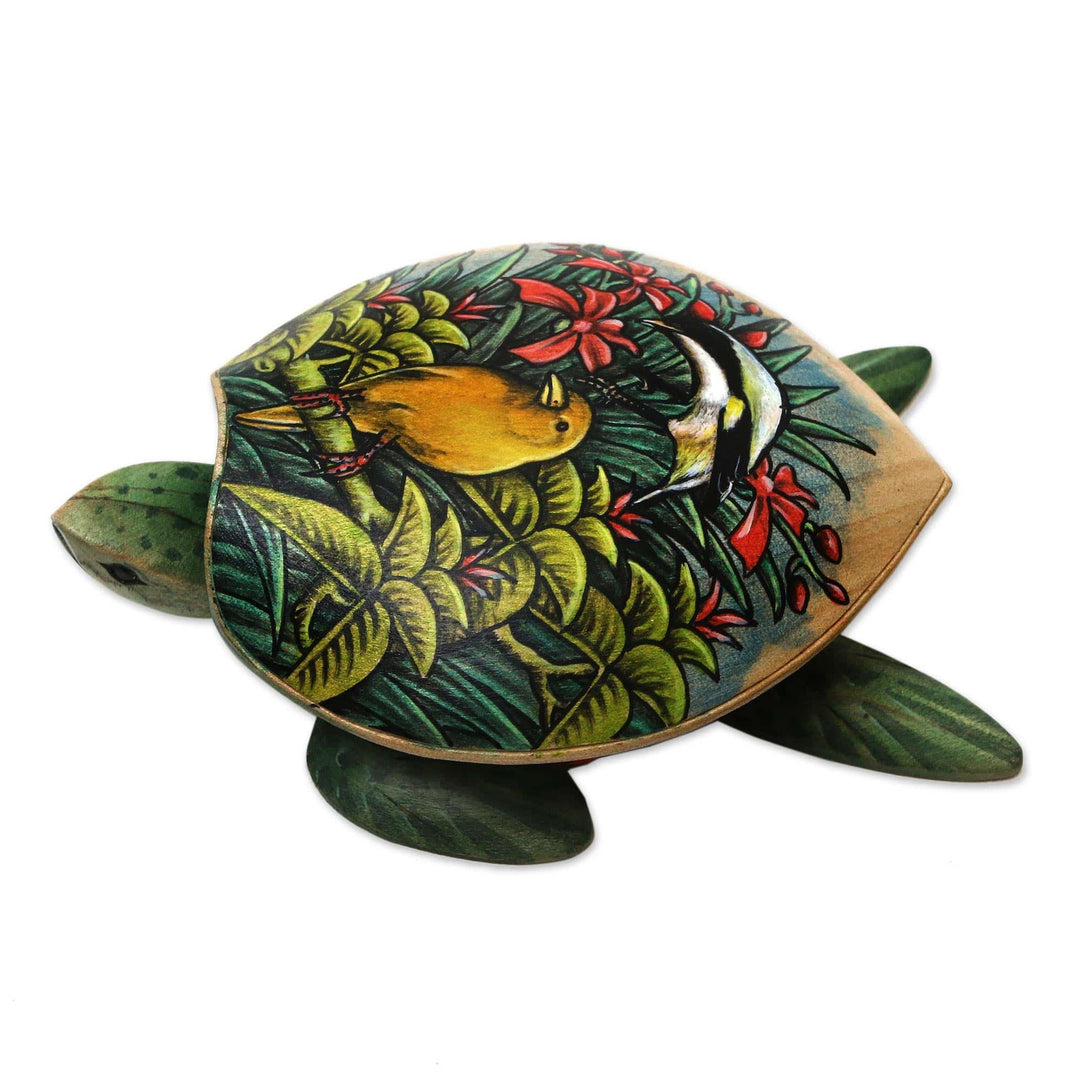 Hand-Painted Crocodile Wood Turtle Jewelry Box - Forest Turtle