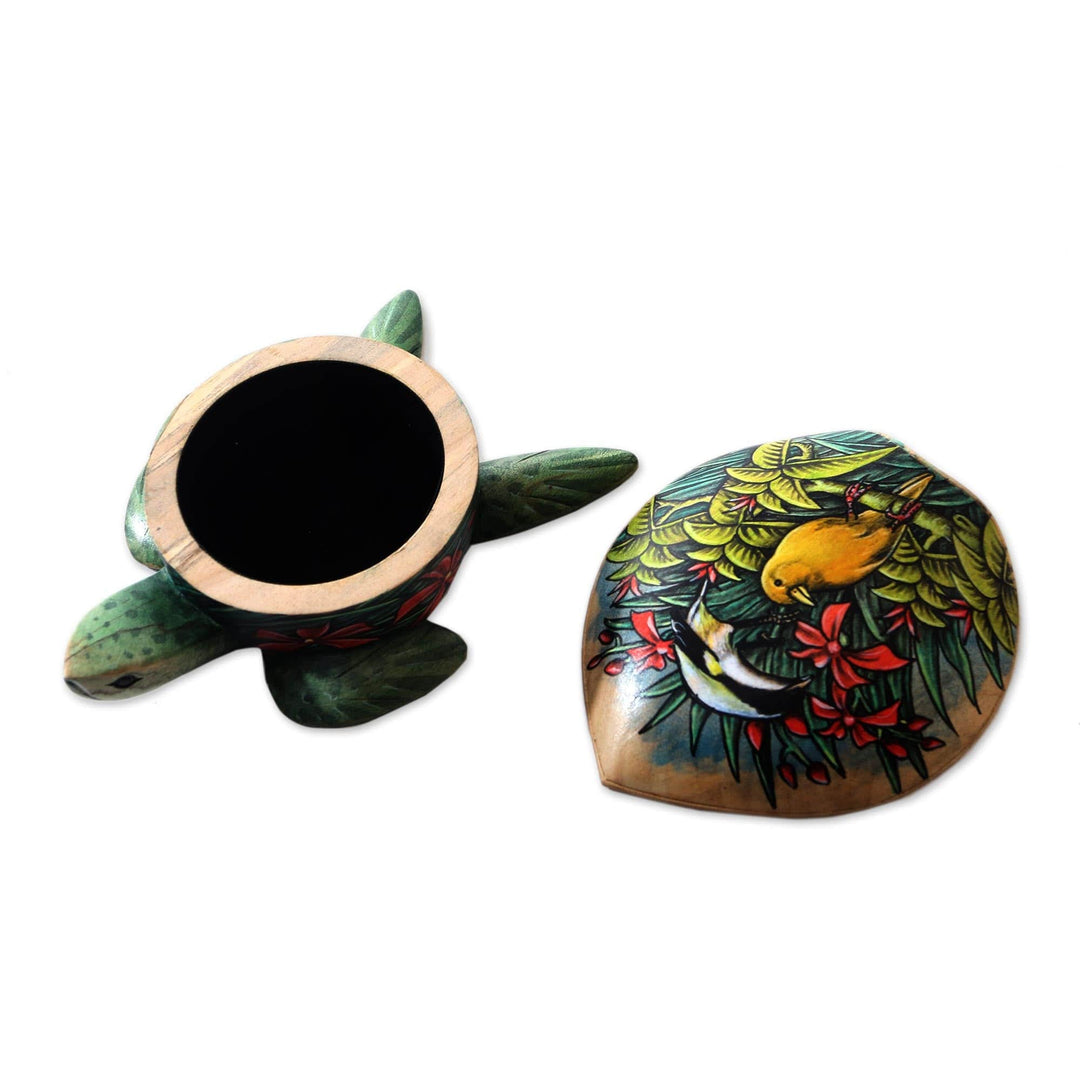 Hand-Painted Crocodile Wood Turtle Jewelry Box - Forest Turtle