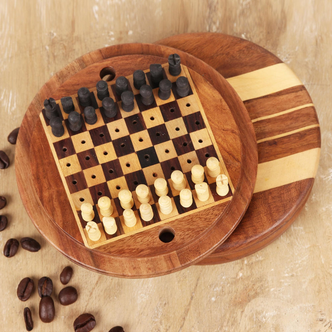 Acacia and Ebony Wood Mini Chess Set - Meeting of the Minds