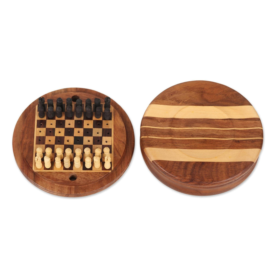 Acacia and Ebony Wood Mini Chess Set - Meeting of the Minds