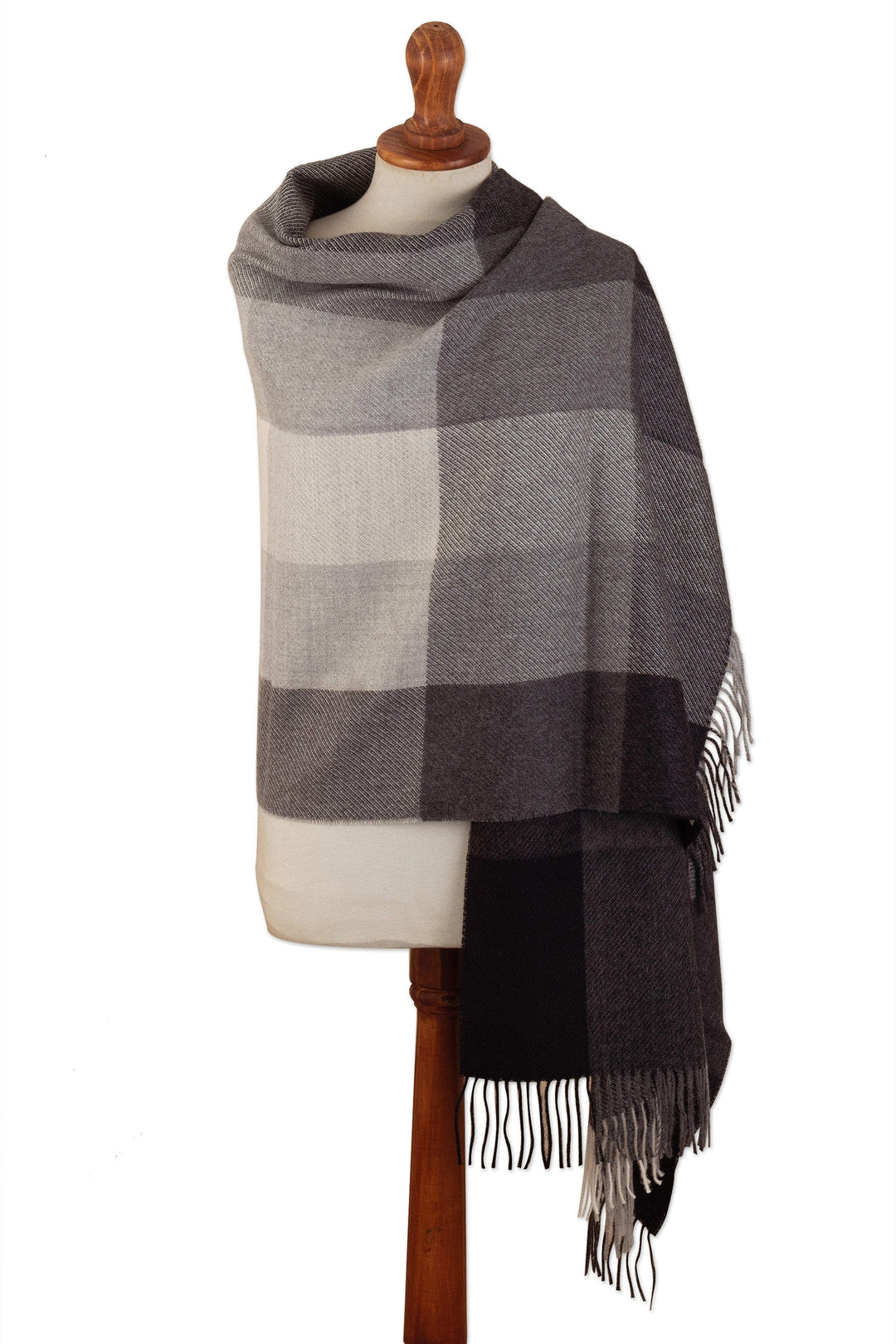 Super Soft Grey Plaid Alpaca Wool Patterned Scarf - Gray Squared