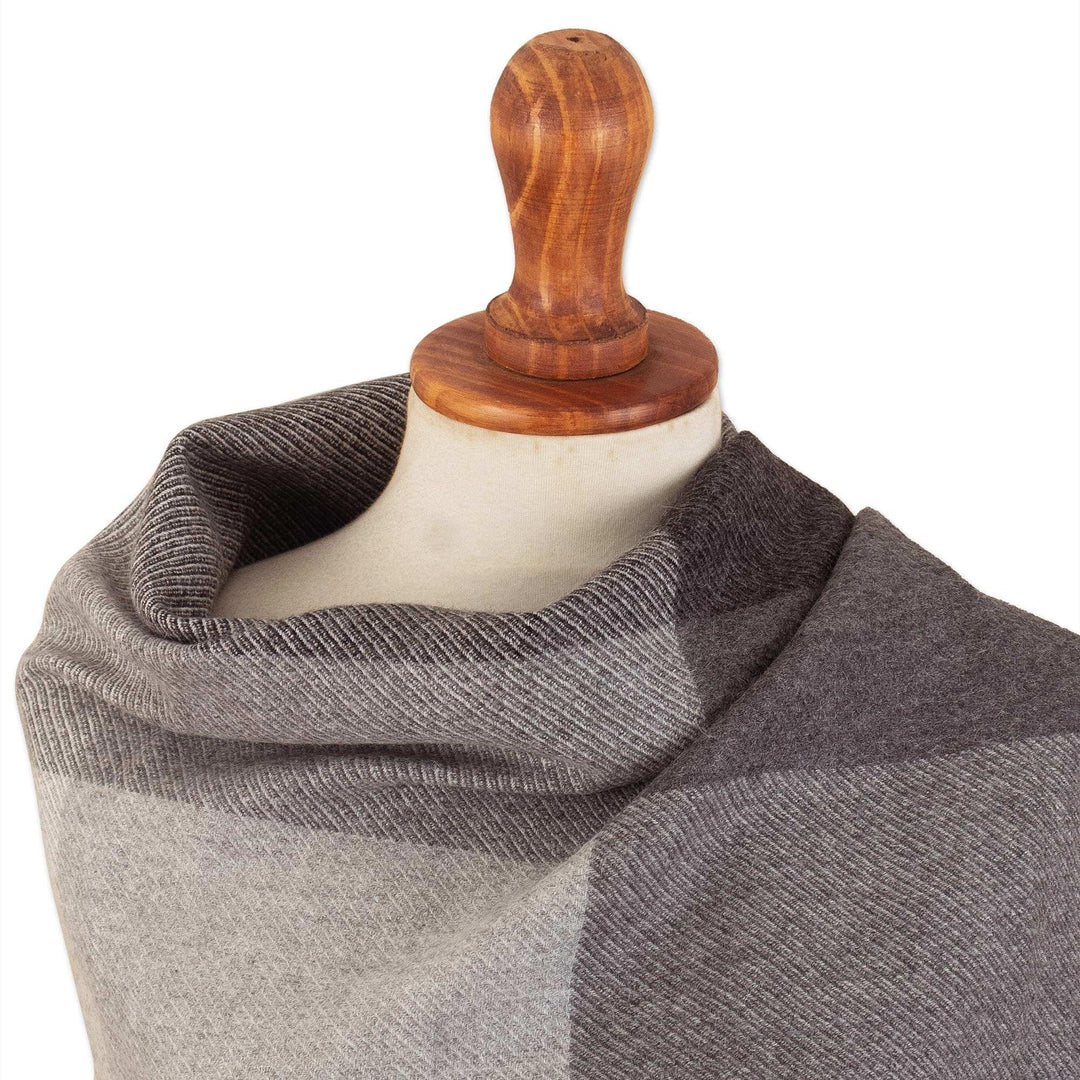 Super Soft Grey Plaid Alpaca Wool Patterned Scarf - Gray Squared