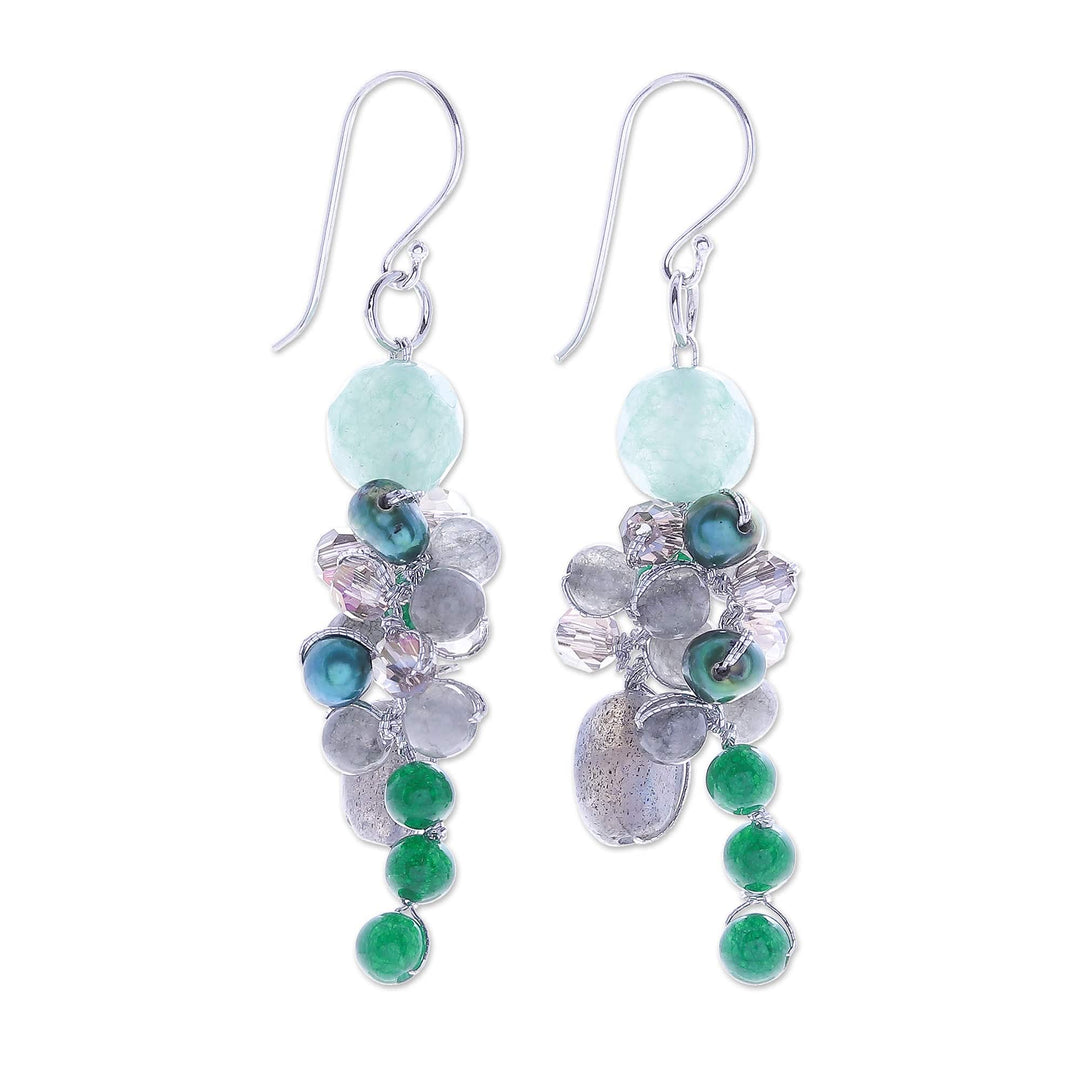 Labradorite and Cultured Pearl Dangle Earrings - Ancient Garden