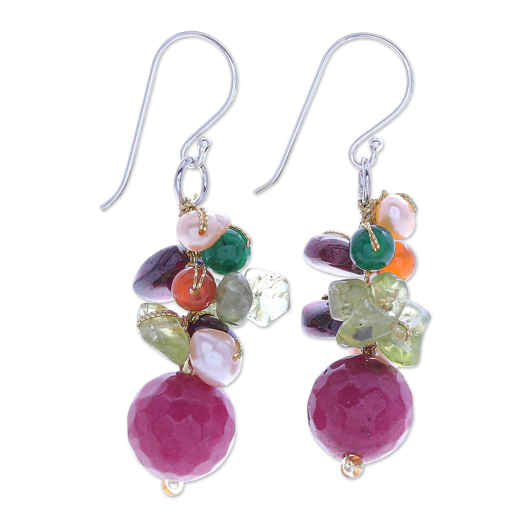 Hand Made Garnet and Peridot Dangle Earrings - Bright Holiday