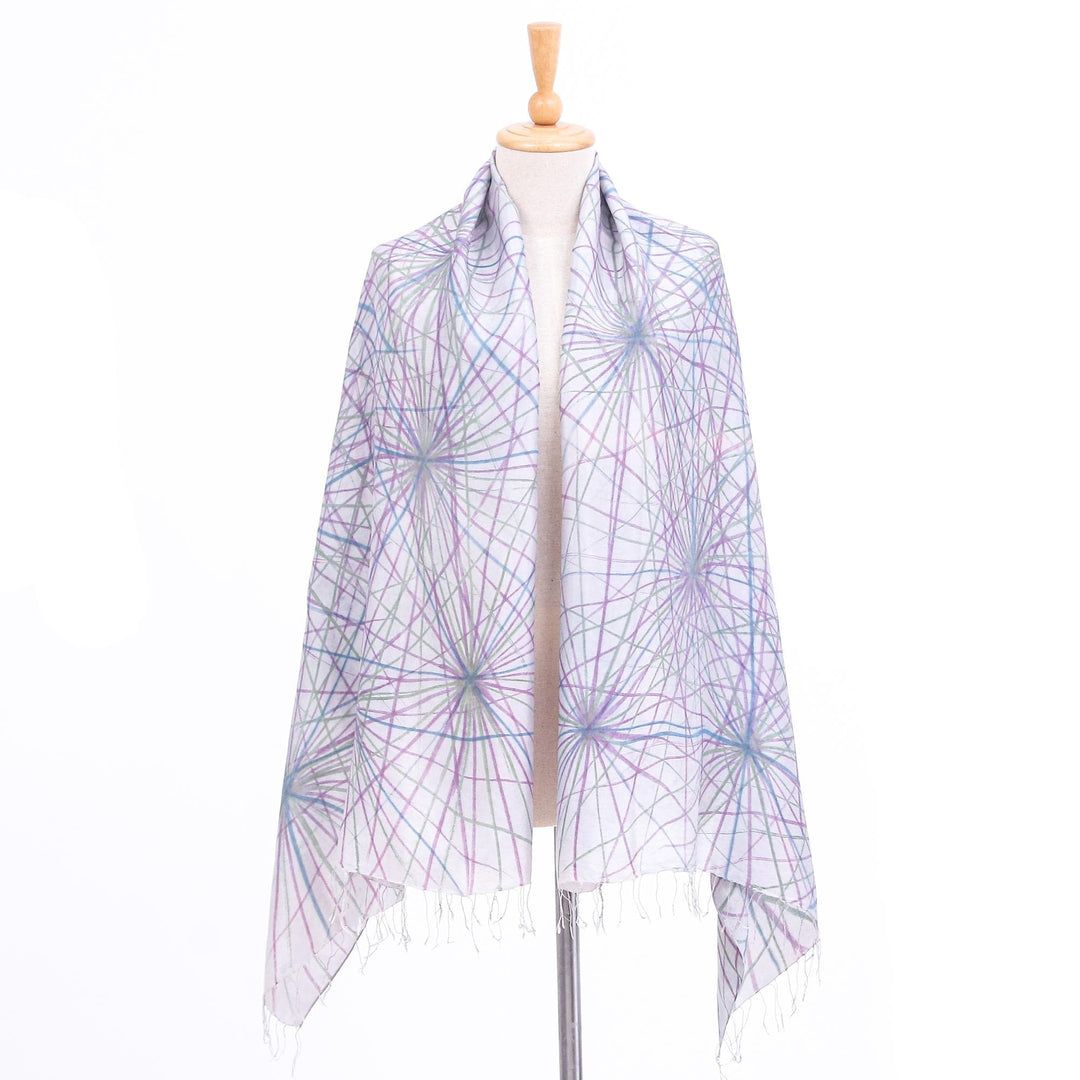 Hand-Painted Abstract-Motif Silk Shawl - Firework Festival in Grey