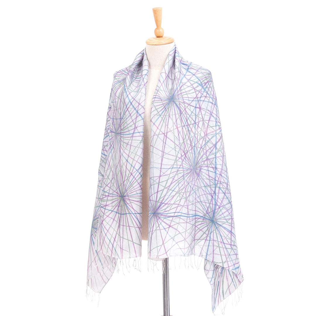 Hand-Painted Abstract-Motif Silk Shawl - Firework Festival in Grey