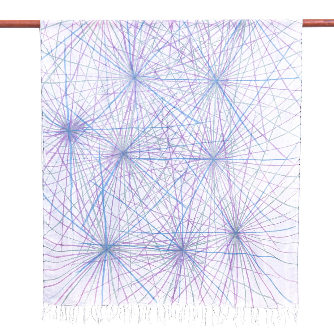 Hand-Painted Abstract-Motif Silk Shawl - Firework Festival in Grey