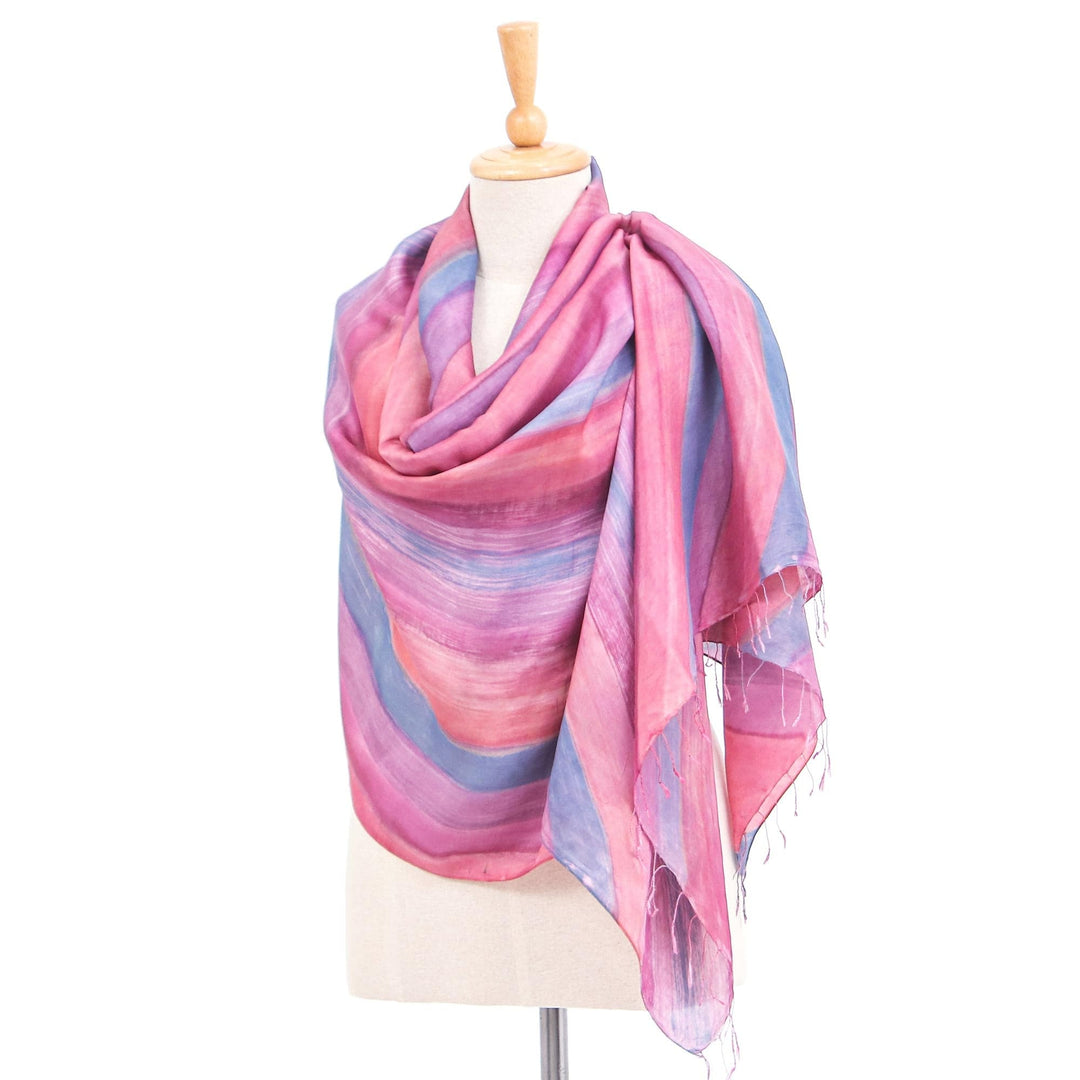 Hand-Painted Striped Silk Shawl - Flowing Water