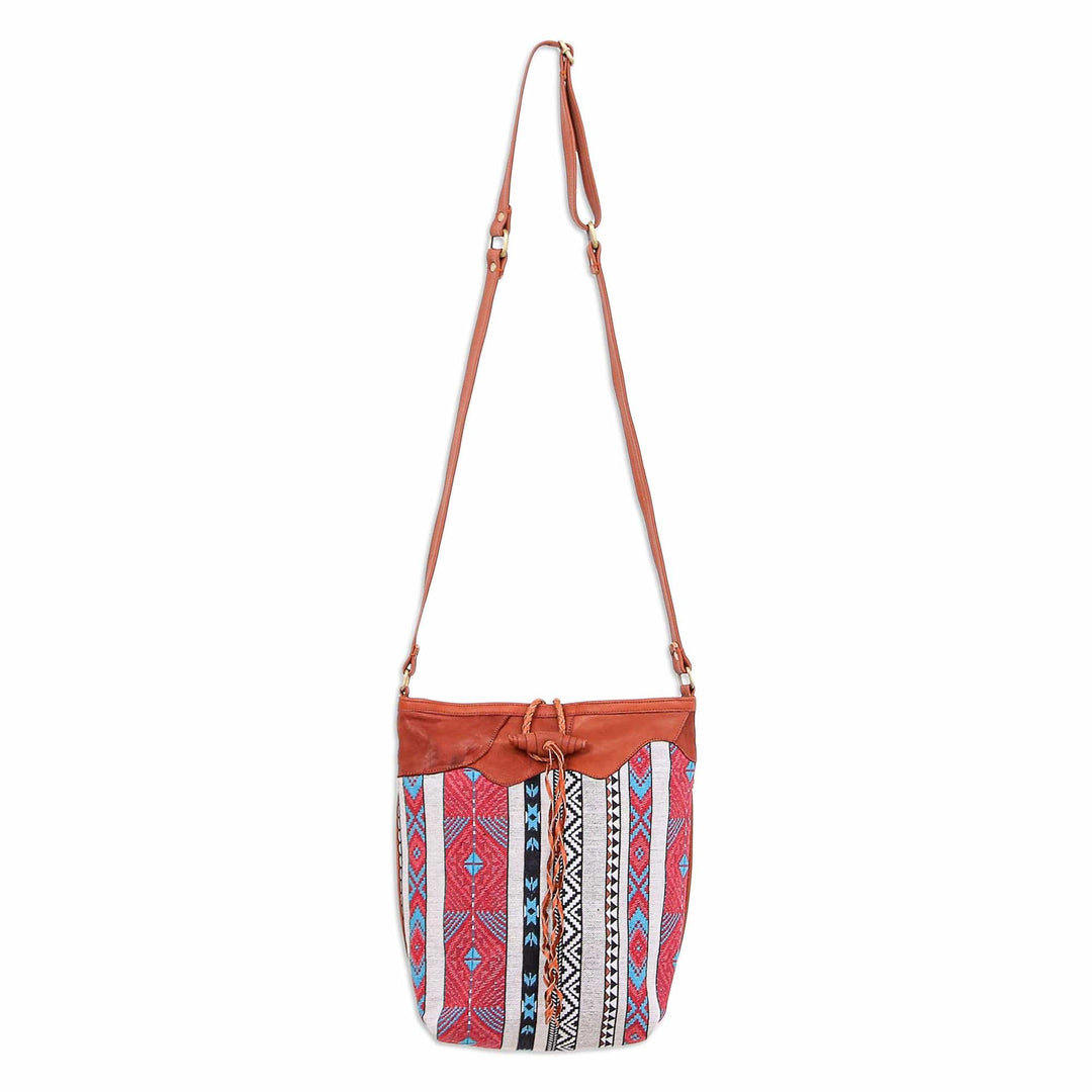 Patchwork Cotton Blend Sling Bag from Thailand - Joyful Journey in Red