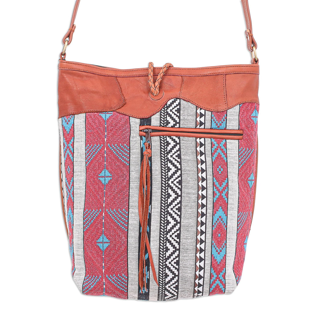 Patchwork Cotton Blend Sling Bag from Thailand - Joyful Journey in Red