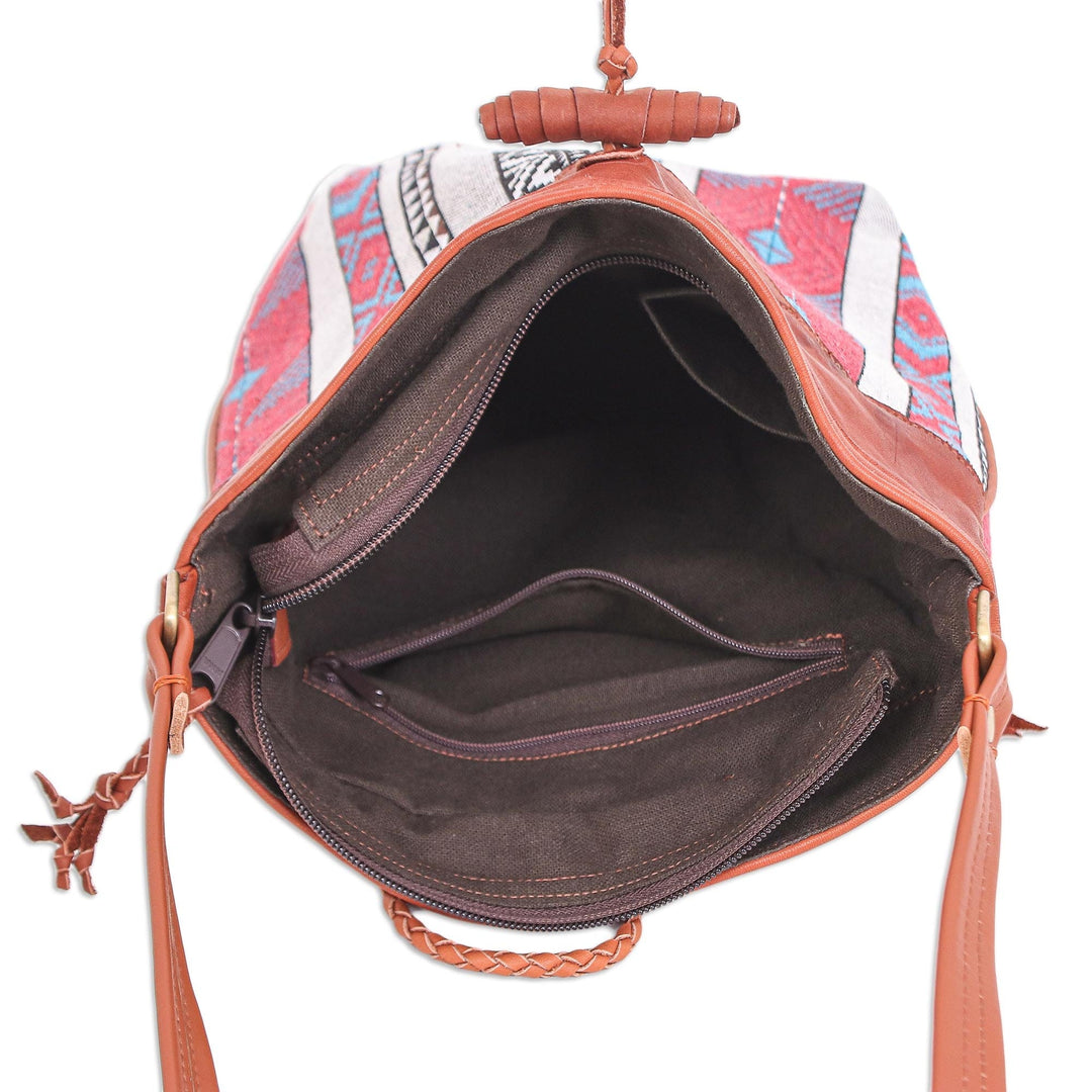Patchwork Cotton Blend Sling Bag from Thailand - Joyful Journey in Red