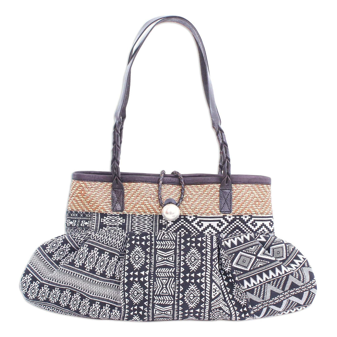 Black and White Cotton Blend Shoulder Bag - Breathe Easy in Black