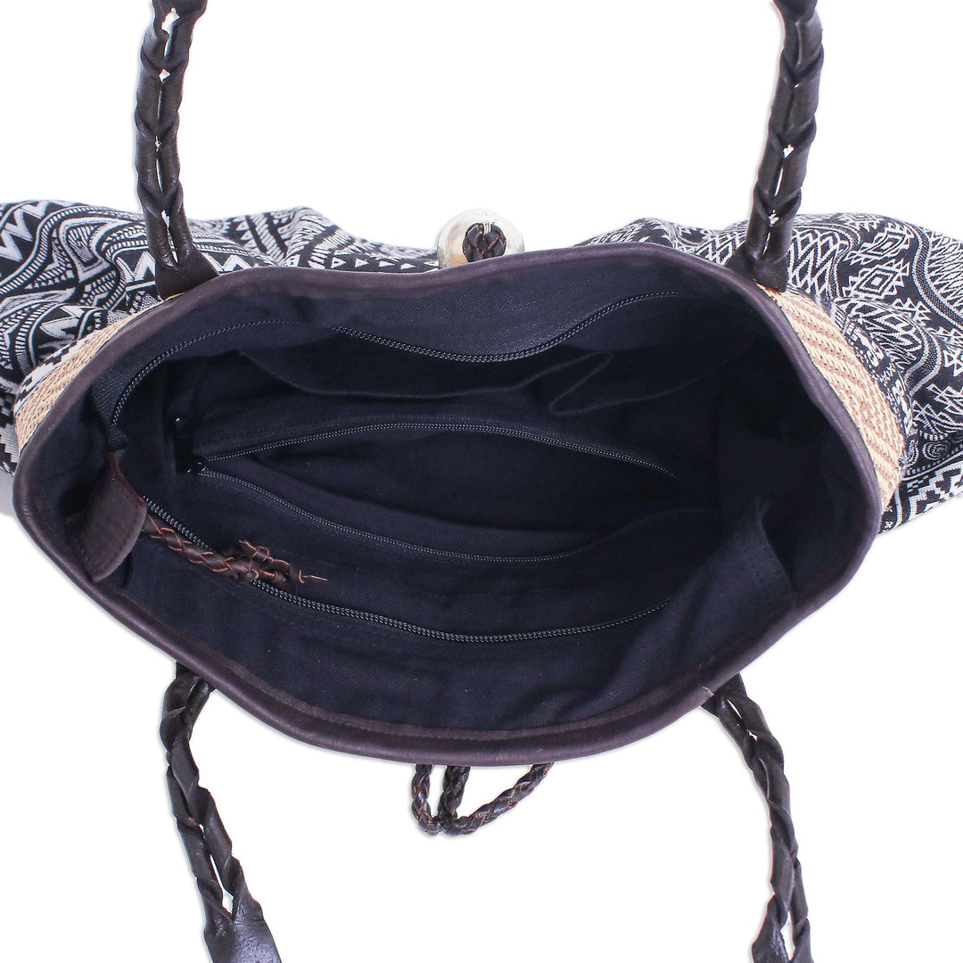Black and White Cotton Blend Shoulder Bag - Breathe Easy in Black