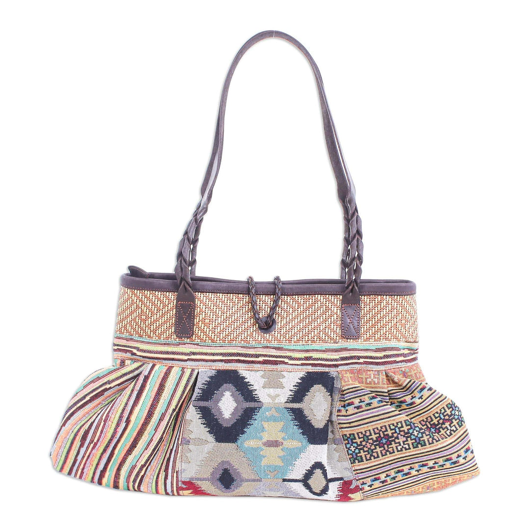 Cotton Blend Shoulder Bag with Braided Leather Strap - Breathe Easy in Yellow