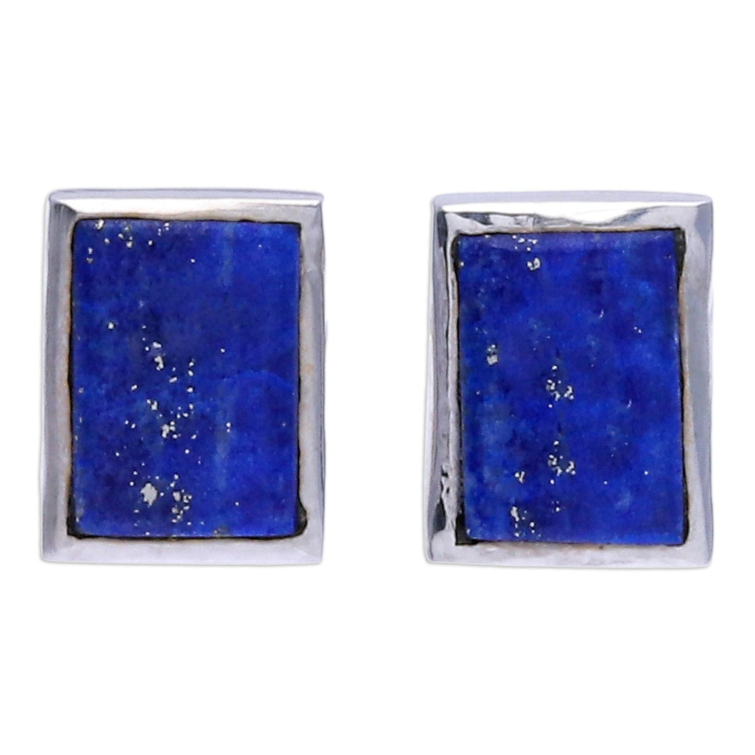 Handmade Lapis Lazuli and Sterling Silver Stud Earrings - Ocean Trench