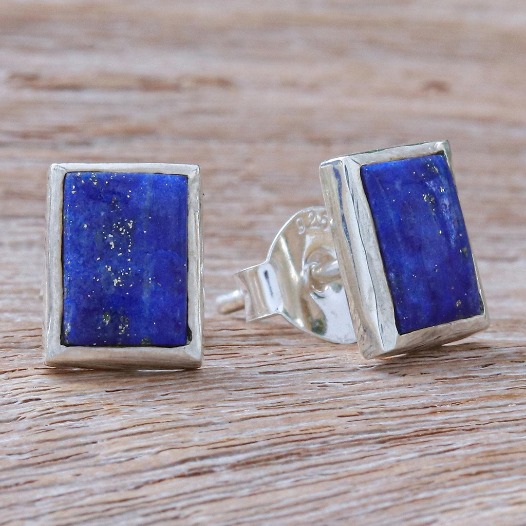 Handmade Lapis Lazuli and Sterling Silver Stud Earrings - Ocean Trench