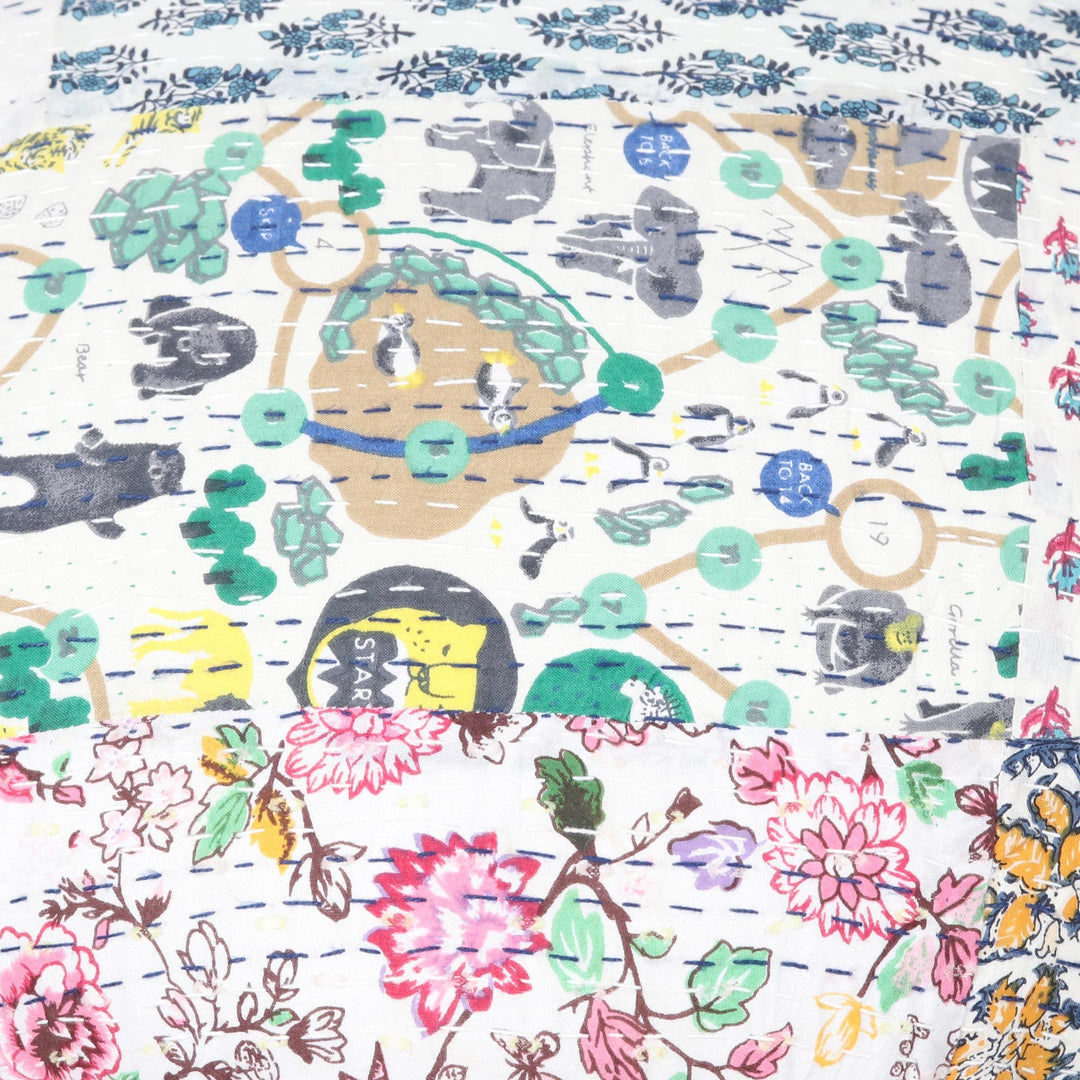 Upholstered Cotton and Wood Footstool - Party Confetti