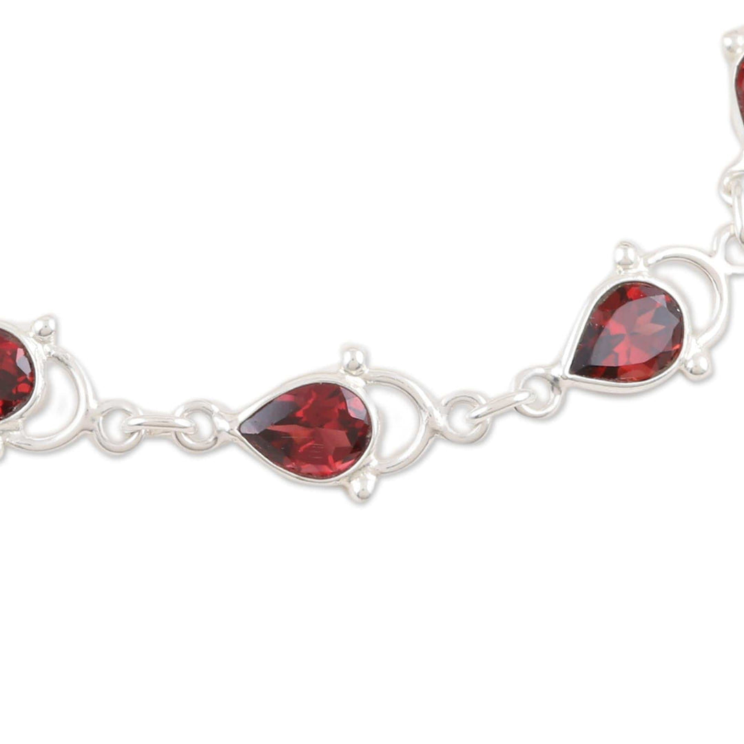 Indian Garnet and Sterling Silver Link Bracelet - Gleaming Drops