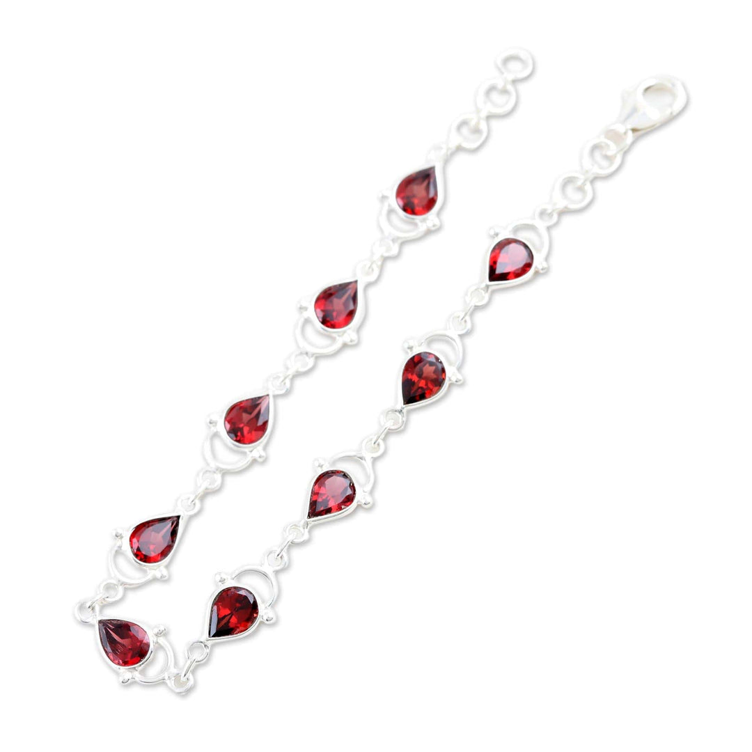 Indian Garnet and Sterling Silver Link Bracelet - Gleaming Drops
