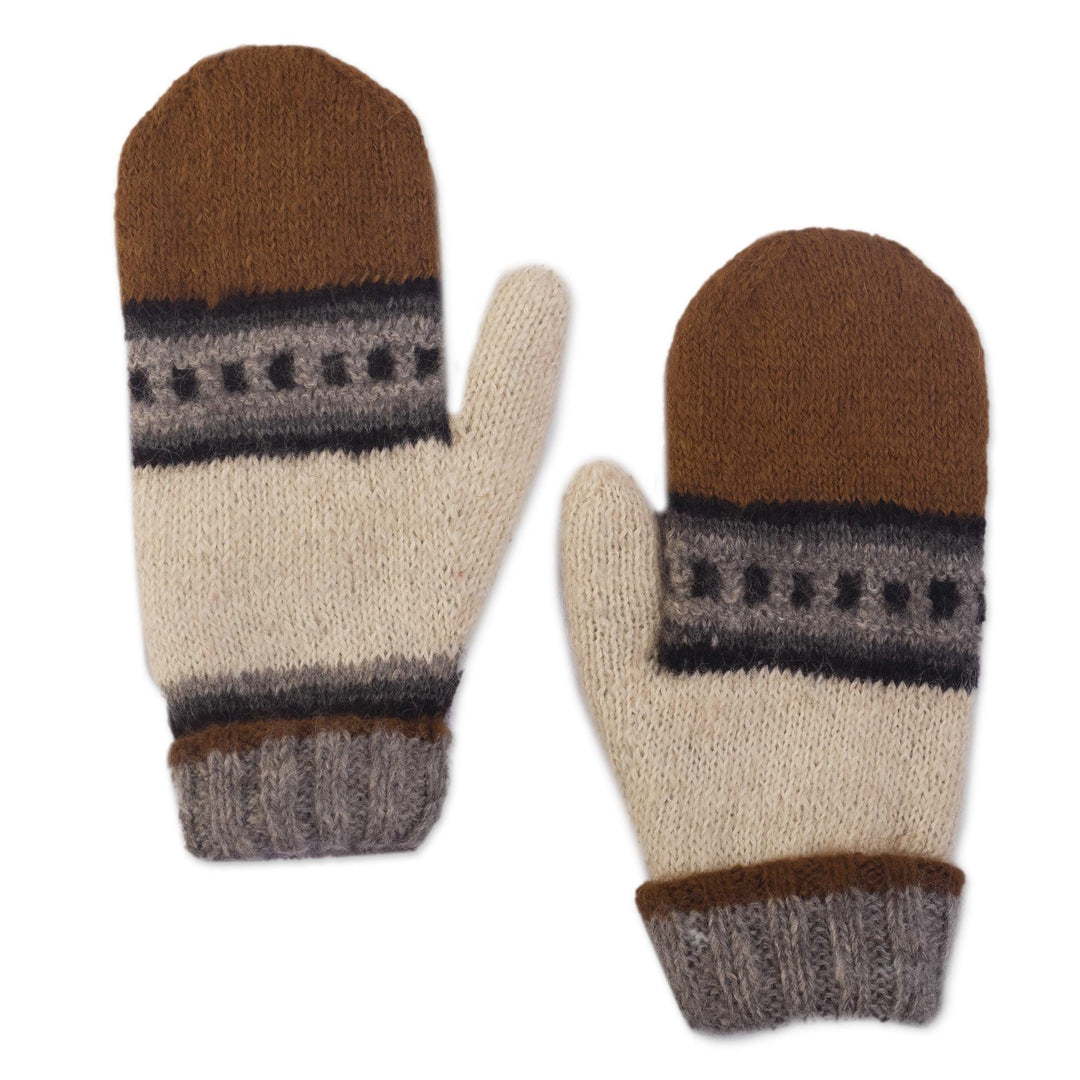 100% Alpaca Hand-Knit Undyed Mittens From Surco Peru - Warm Hands